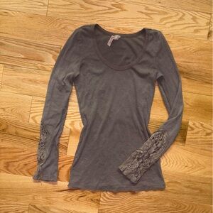 Anthropologie Gray Lace Sleeve Top